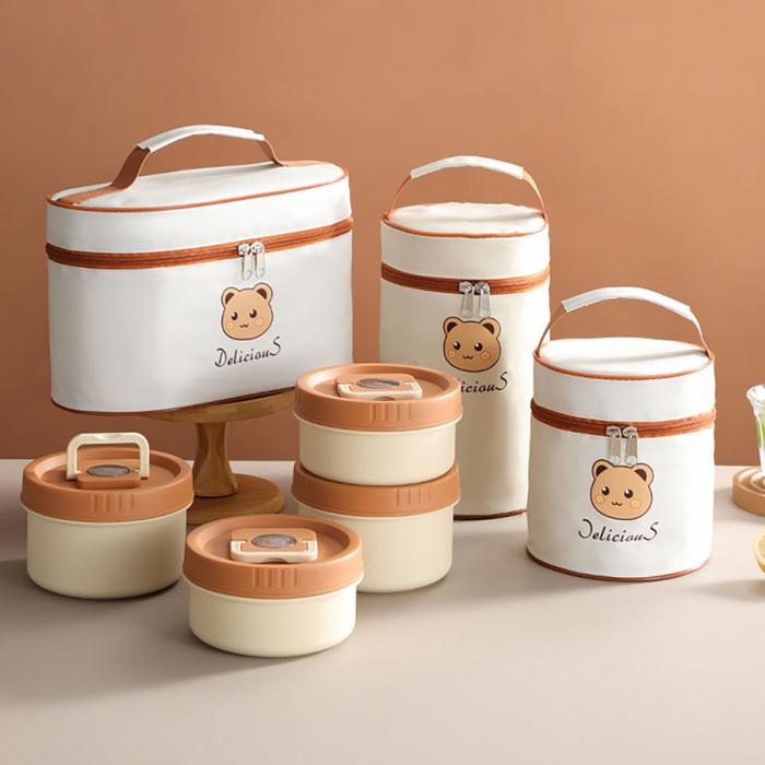 兩個(gè)/三個(gè)/四個(gè)裝帶保溫袋圓形飯盒套裝